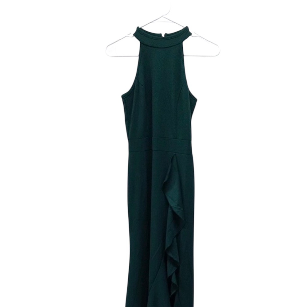 Woosea NWT Elegant Dark Green Ruffled Halter Dress